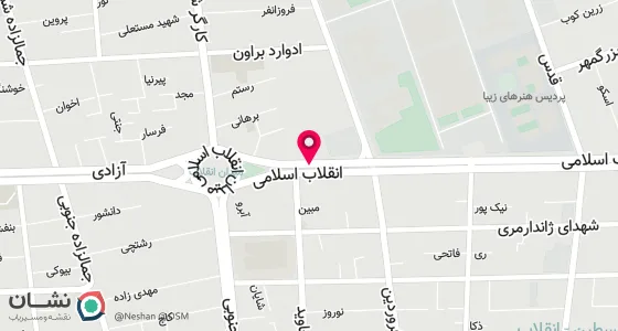 نقشه موقعیت تقریبی دفتر: تهران، میدان انقلاب، رو به روی سینما بهمن، ساختمان افق، پلاک 1360، طبقه دوم
