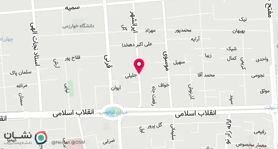 نقشه موقعیت تقریبی دفتر: تهران خیابان ایرانشهر جنوبی، رویروی مسجد جلیلی، پلاک31، طبقه دوم، واحد8