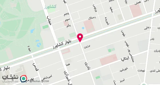 نقشه موقعیت تقریبی دفتر: بلوار کشاورز،‌روبروی بیمارستان پارس،‌نبش کوچه نادری،‌ساختمان 170 (نگین) طبقه 4 واحد 16