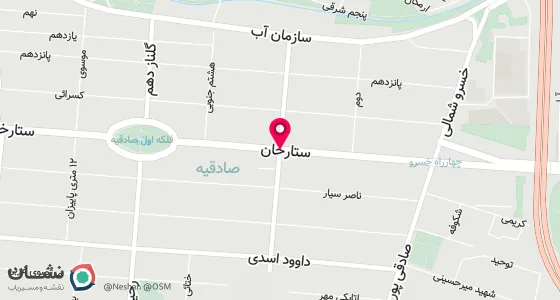 نقشه موقعیت تقریبی دفتر: تهران، محله صادقیه، خیابان شهید حمید اسدی، خیابان ستارخان، پلاک 667 (مجتمع پردیسان)، طبقه دوم واحد 5