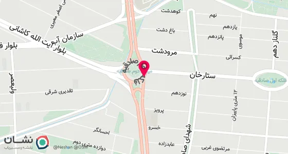 نقشه موقعیت تقریبی دفتر: تهران- فلکه دوم صادقیه- جنب درمانگاه ابن سینا- ساختمان اداری شیری-طبقه اول- واحد 1