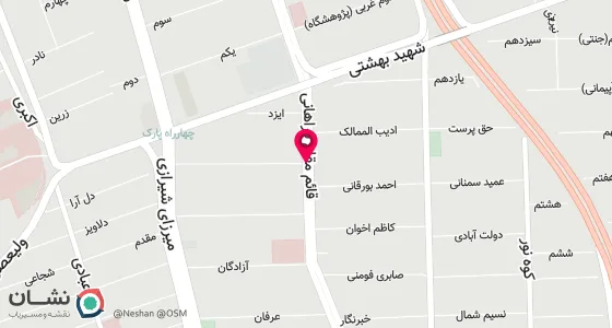 نقشه موقعیت تقریبی دفتر: خیابان شهید بهشتی، ابتدای خیابان قائم مقام فراهانی، بعد از کوچه میرزا حسنی، پلاک 186، طبقه 3، واحد 25