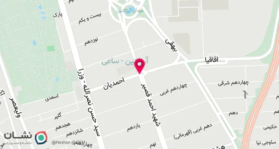 نقشه موقعیت تقریبی دفتر: خیابان بخارست، کوچه ی احمدیان (پانزدهم)، پلاک 6، طبقه اول