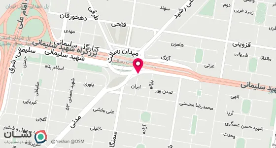 نقشه موقعیت تقریبی دفتر: تهران- میدان رسالت- ضلع جنوب شرقی - نبش کوچه ایران- پلاک 5