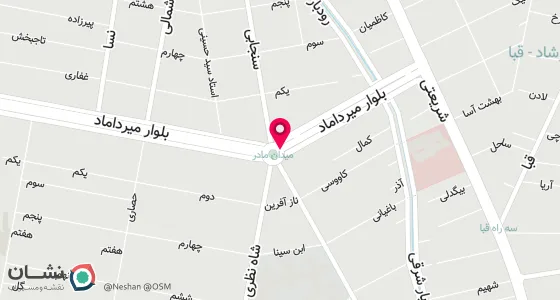 نقشه موقعیت تقریبی دفتر: میرداماد، میدان مادر، پلاک ۴۳، واحد ۳، طبقه ۳
