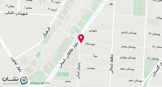 نقشه موقعیت تقریبی دفتر: عظیمیه، میدان طالقانی، نبش پامچال شمالی، پلاک 2، ساختمان سبز، طبقه 3، واحد 7