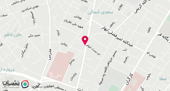 نقشه موقعیت تقریبی دفتر: سعدی شمالی٬ پایین‌تر از بهار٬ روبروی بن‌بست خیام٬ ساختمان اشراق٬ شماره ۱